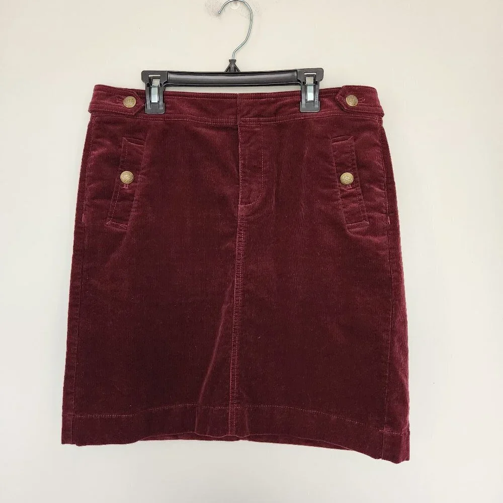 Talbots Petites Fine Wale Corduroy Burgundy Maroon Mini Skirt Size 6 Petite - Picture 1 of 8